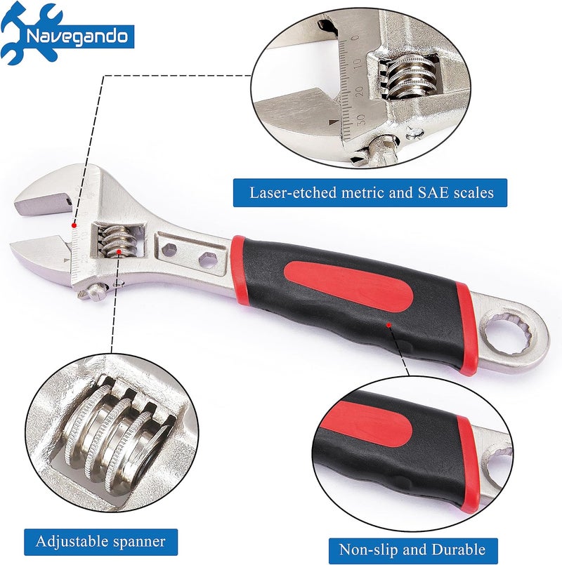 Navegando 3-Piece Adjustable Wrench Set 6/8/10 Inch - Heavy-Duty High Carbon Steel, Non-Slip Grip for Plumbing Tools, Automotive Repair & Home Use - Image 4